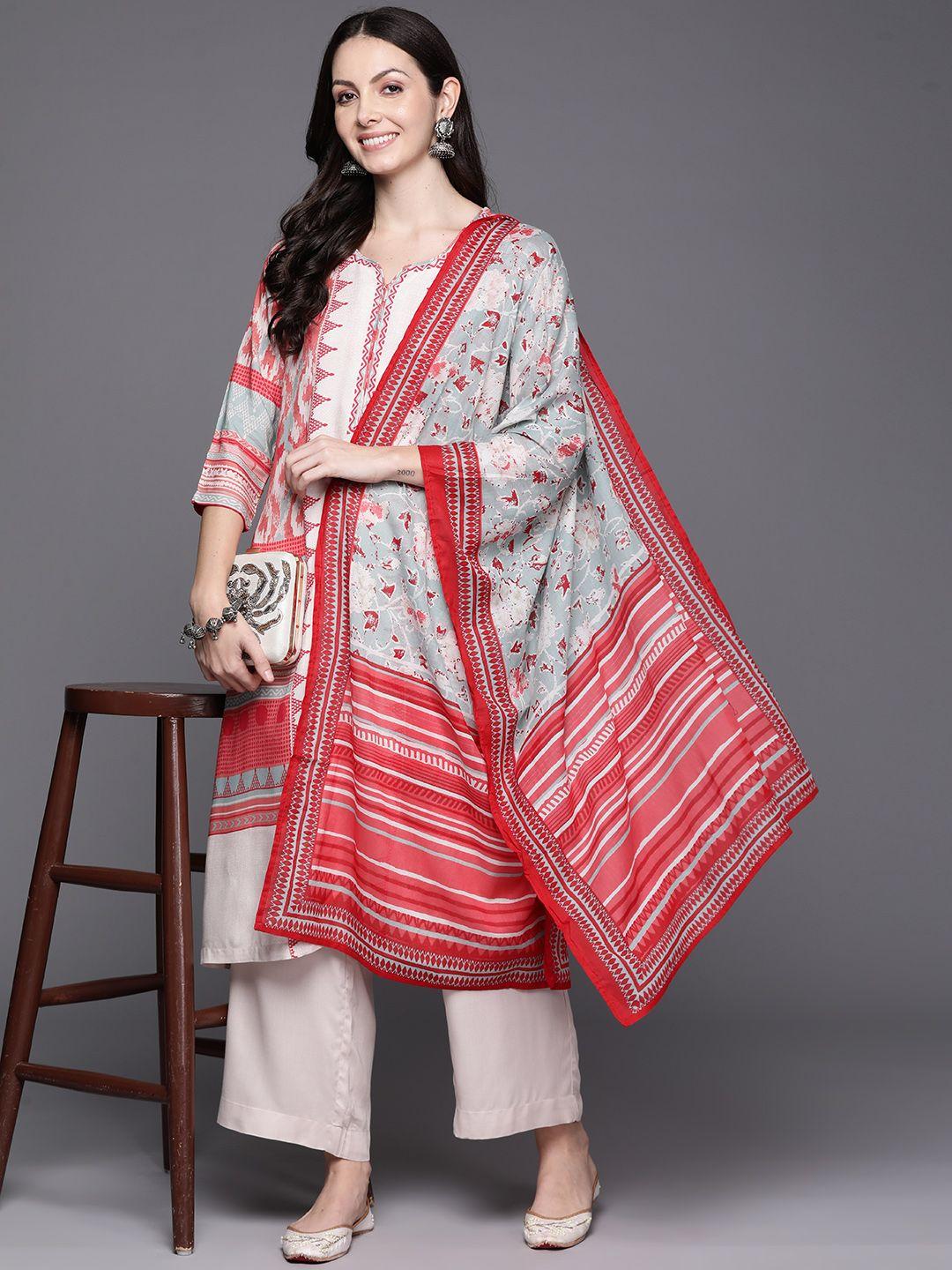 biba women printed kurta with palazzos & dupatta