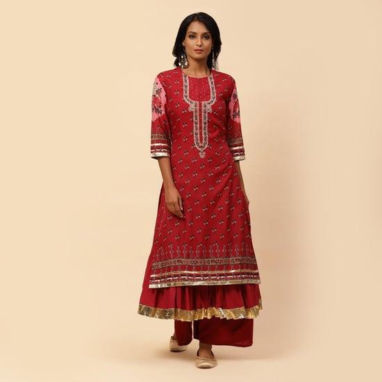 biba women printed layered flared kurta