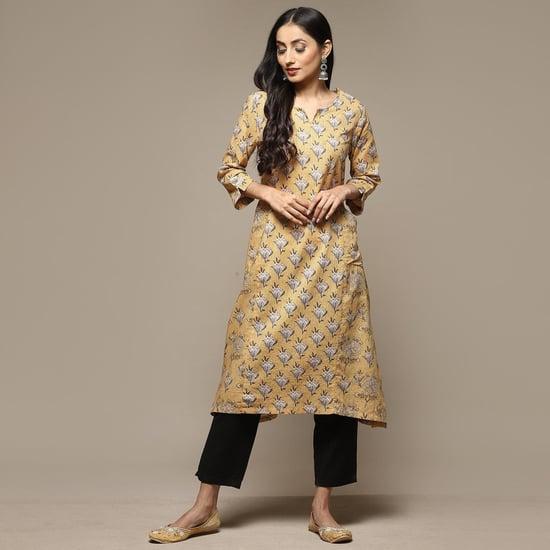 biba women printed notch neck straight kurta