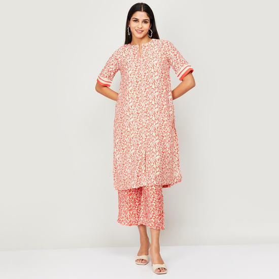 biba women printed notched neck straight kurta