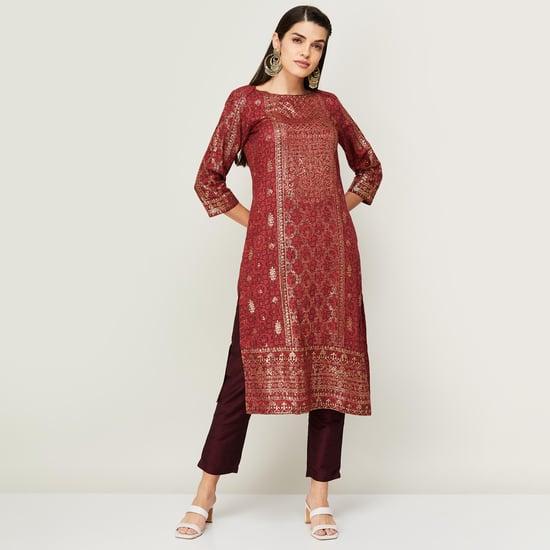 biba women printed round neck straight kurta