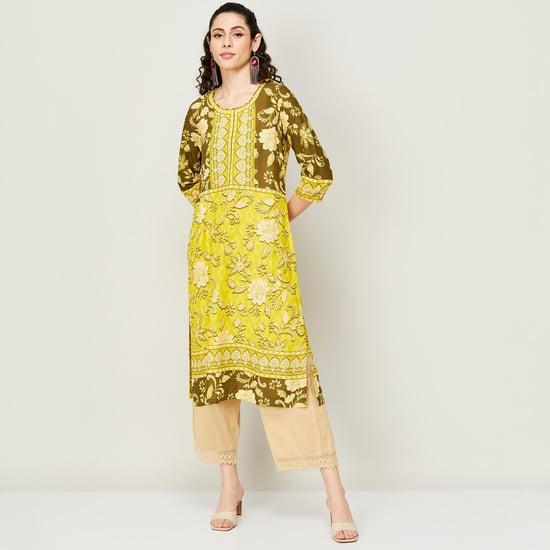 biba women printed three-quarter sleeves straight kurta