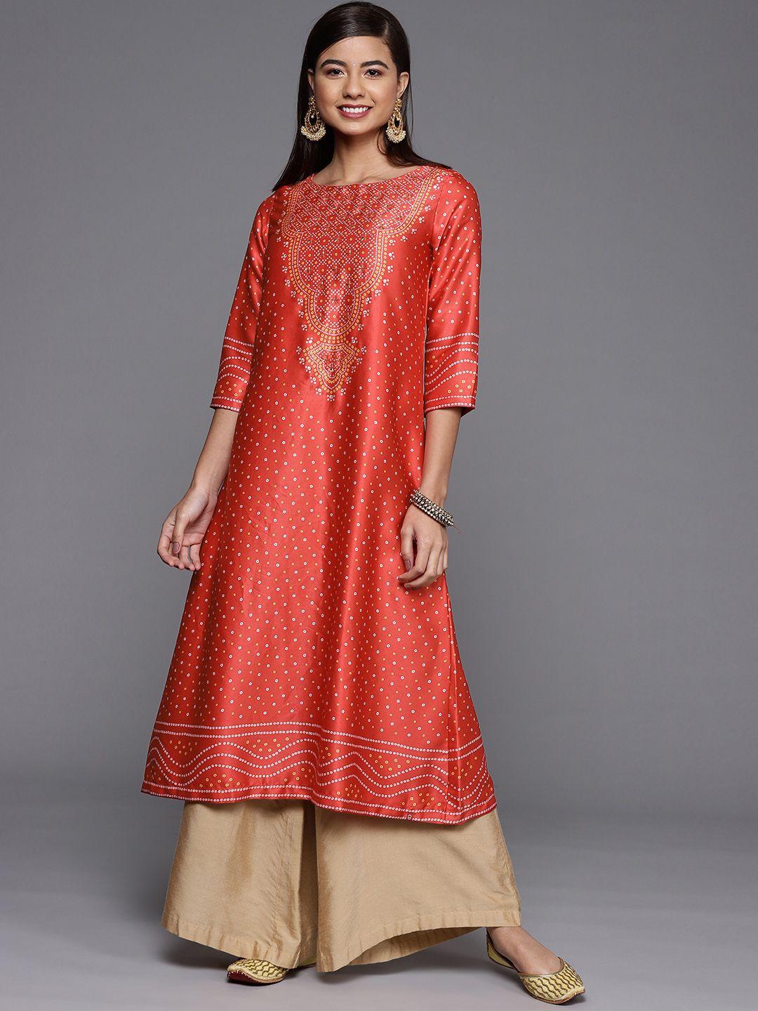 biba women red & beige ethnic motifs printed kurta