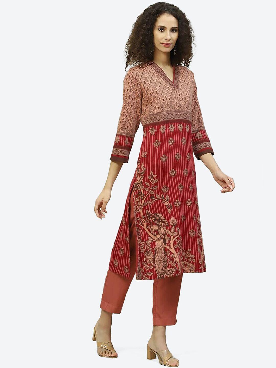 biba women red ethnic motifs printed kurta