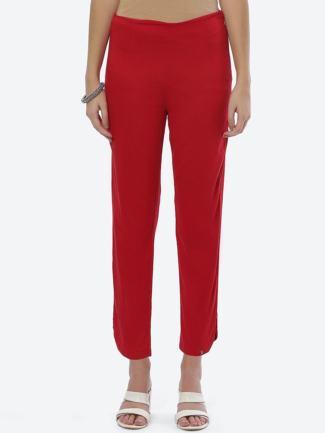 biba women red smart straight fit trouser