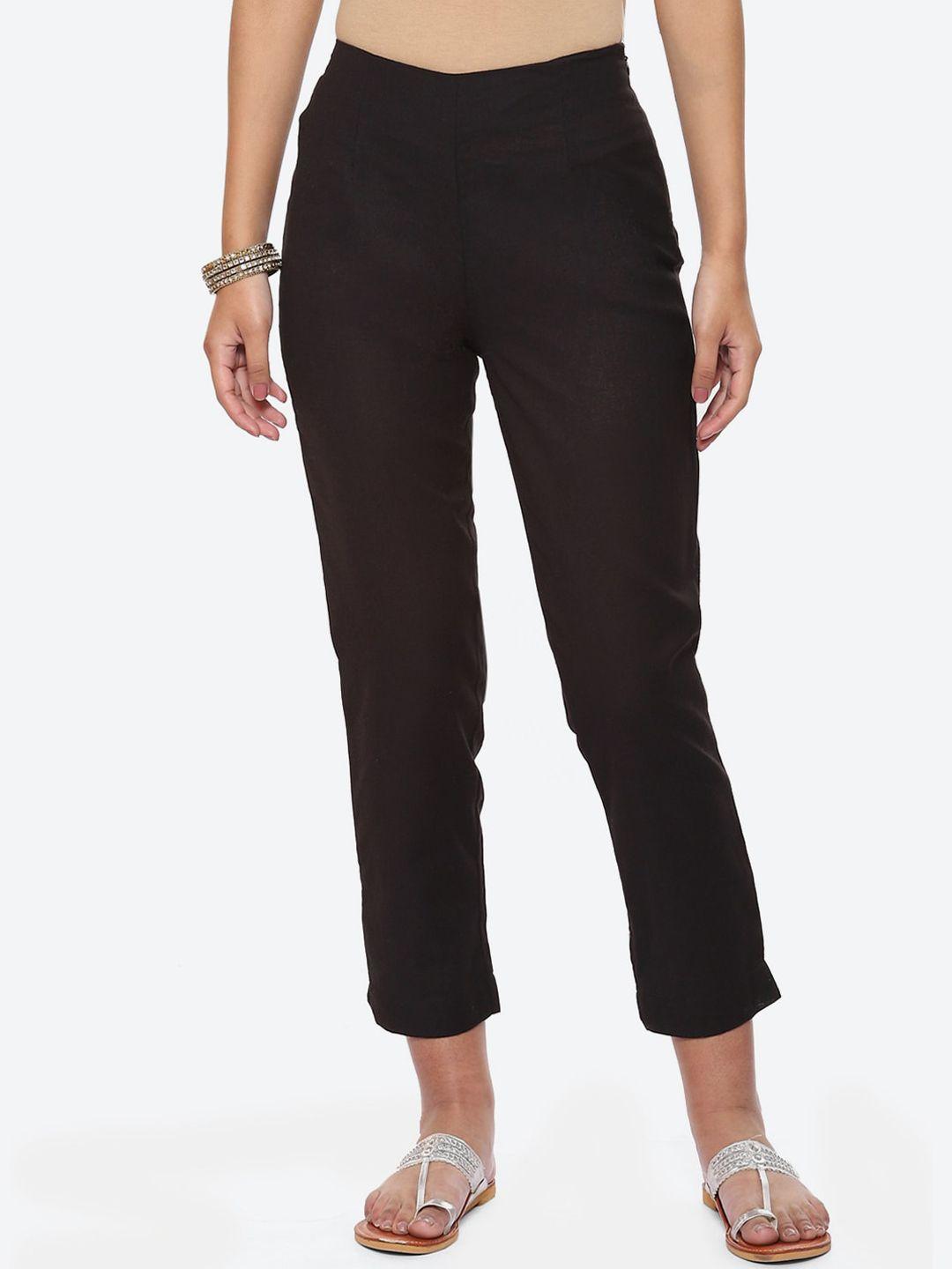 biba women relaxed mid rise slim fit trousers