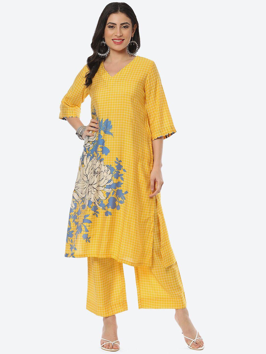 biba women v-neck floral printed kurta with palazzos