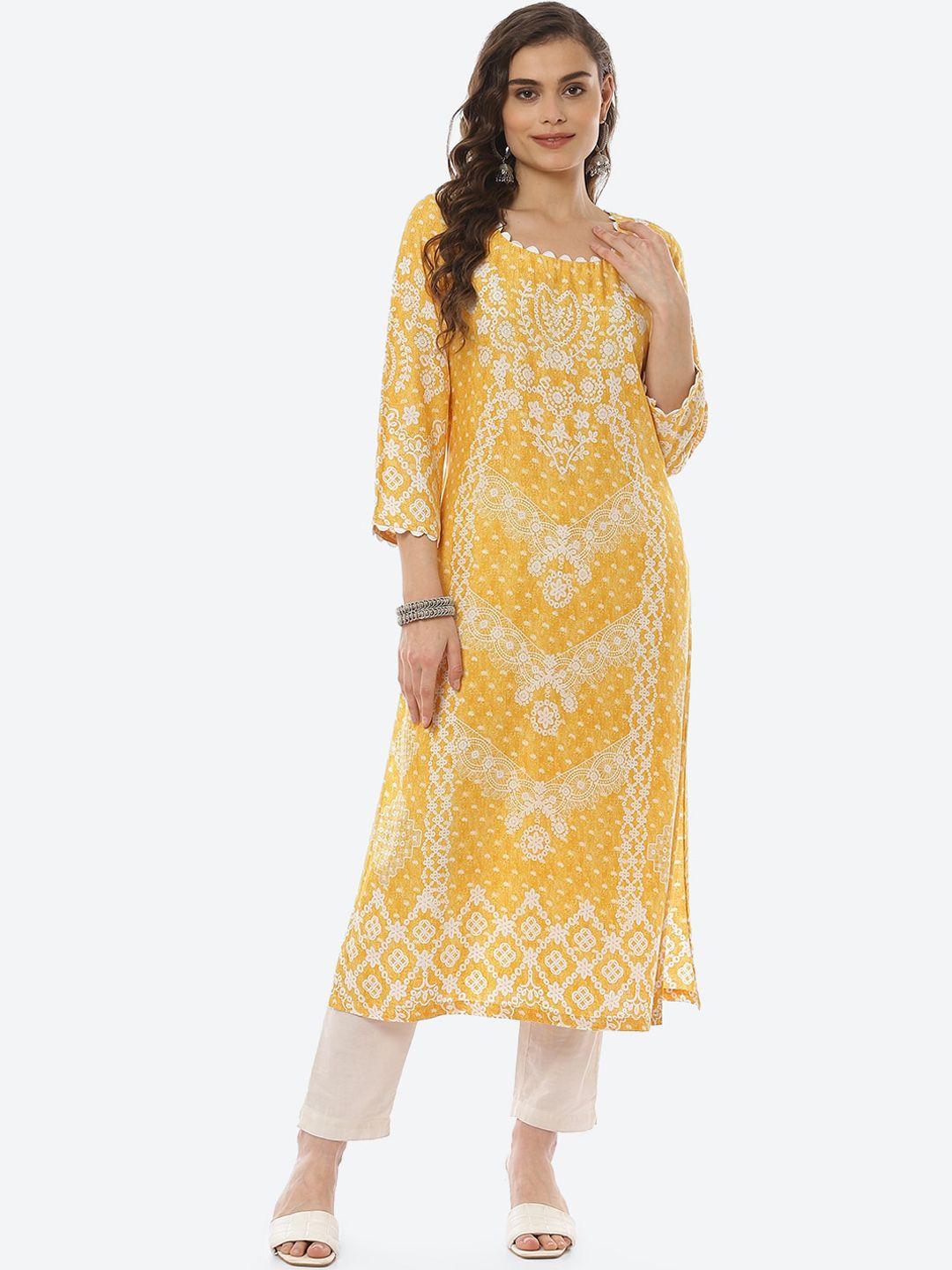 biba women yellow ethnic motifs printed kurta