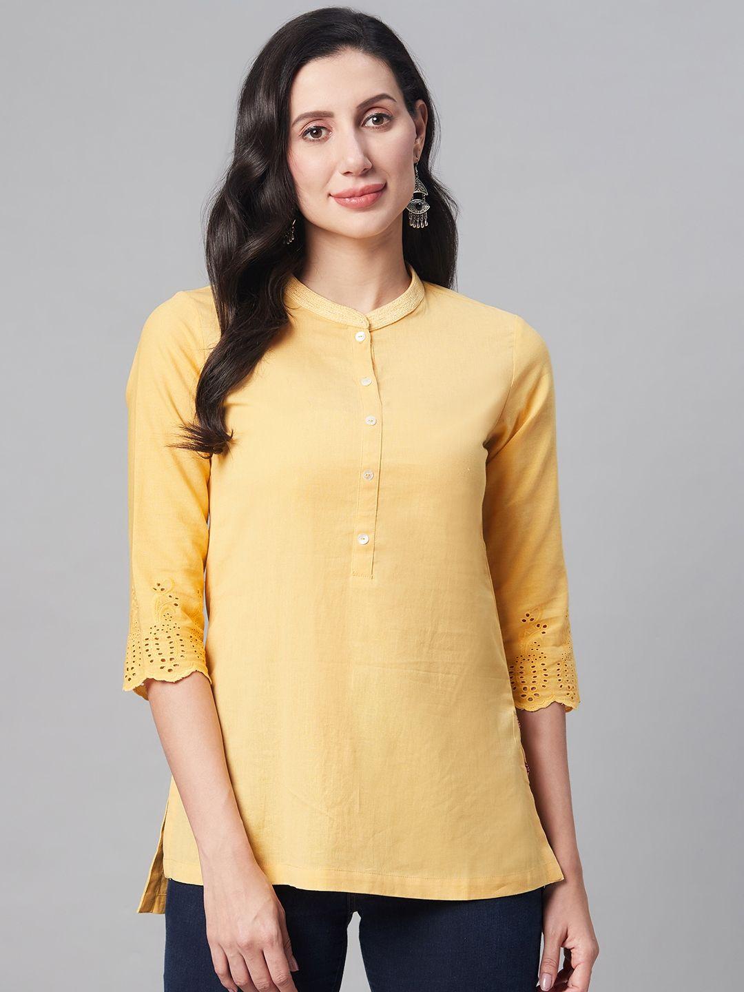 biba women yellow solid straight kurti