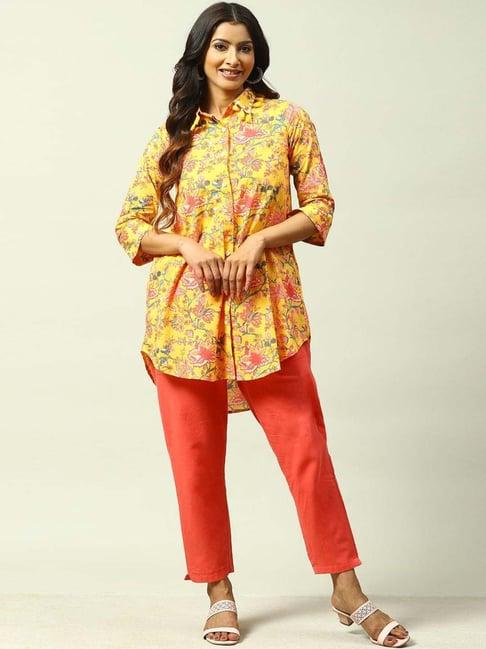 biba yellow & pink cotton floral shirt