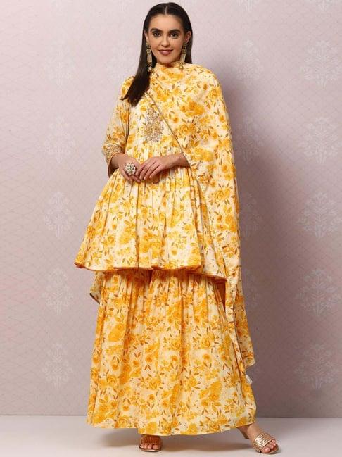 biba yellow embellished kurta garara set with dupatta