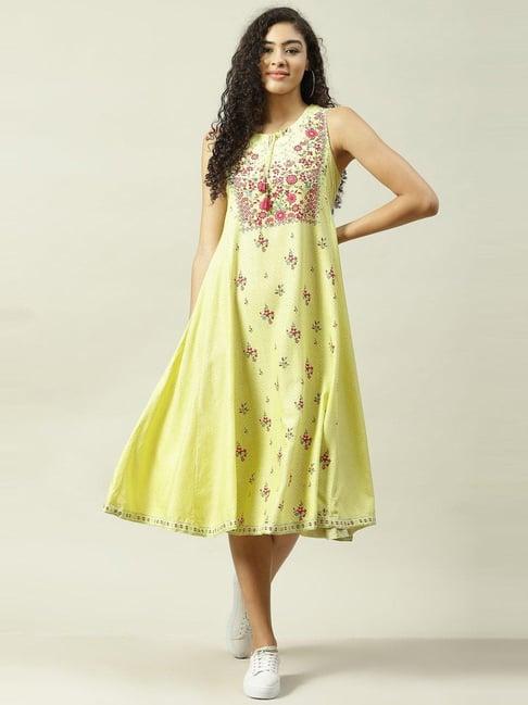 biba yellow embroidered a-line dress