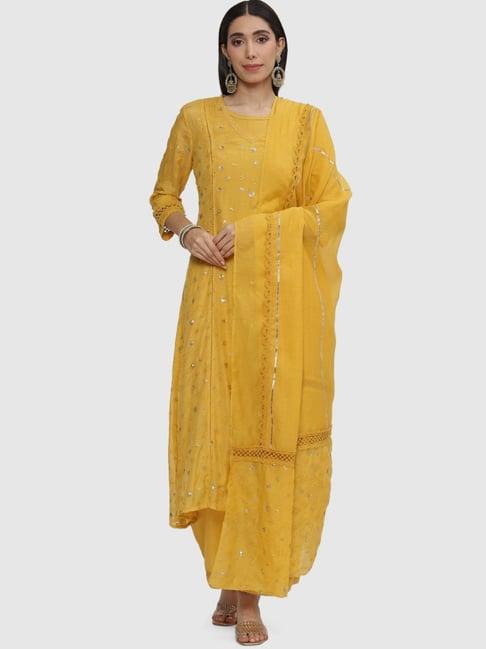 biba yellow embroidered kurta salwar set with dupatta