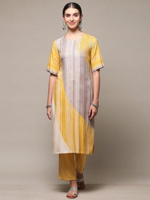 biba yellow printed kurta palazzo set