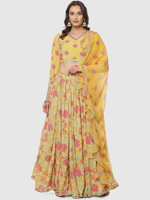 biba yellow printed lehenga choli set with dupatta