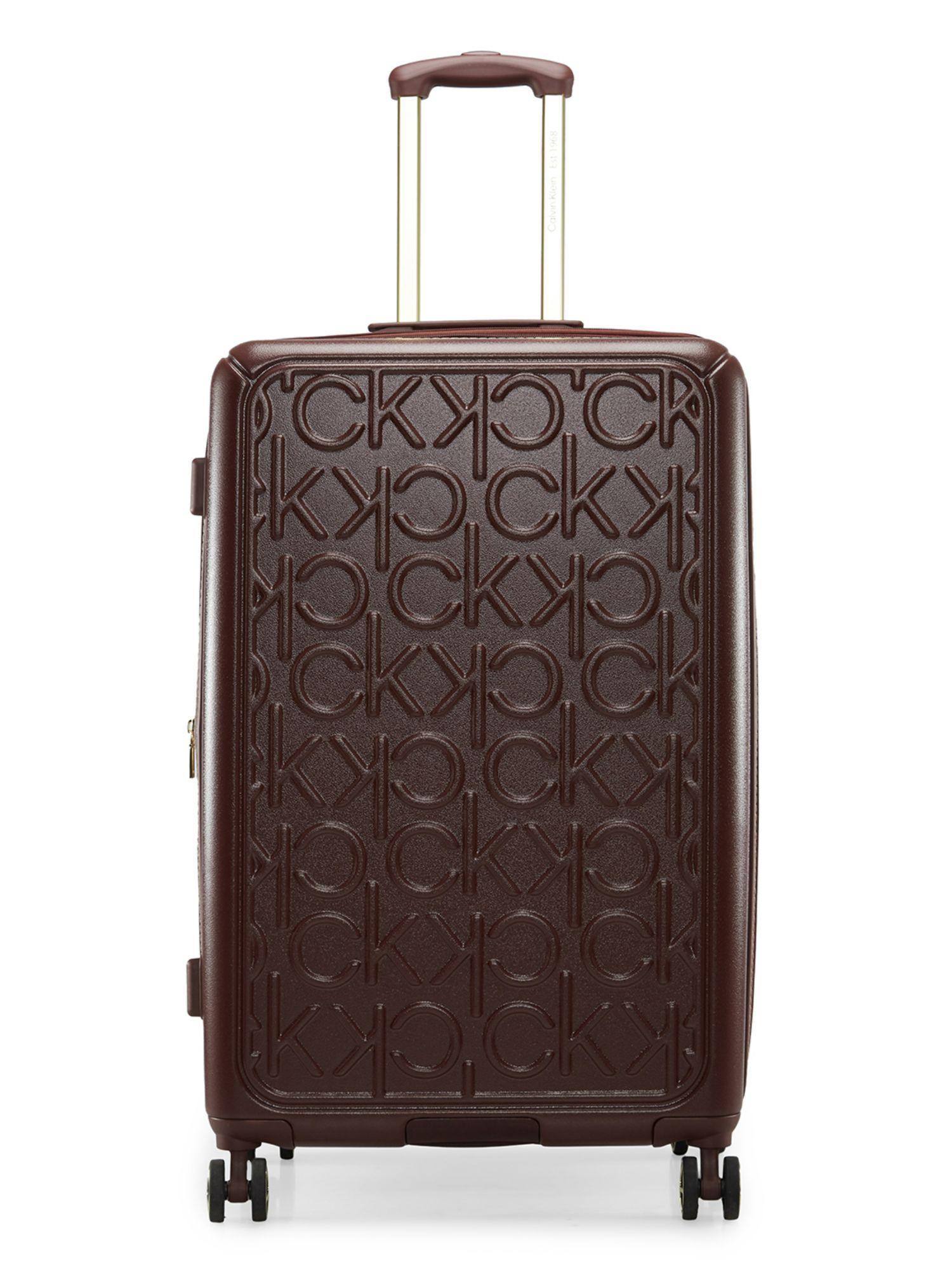 big monogram brown color abs material hard 20 inches cabin size trolley