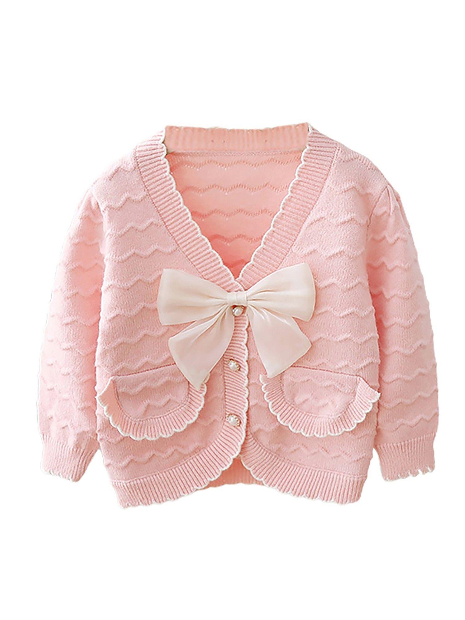 big pink bow winter toddlers pink ruffled cardigan