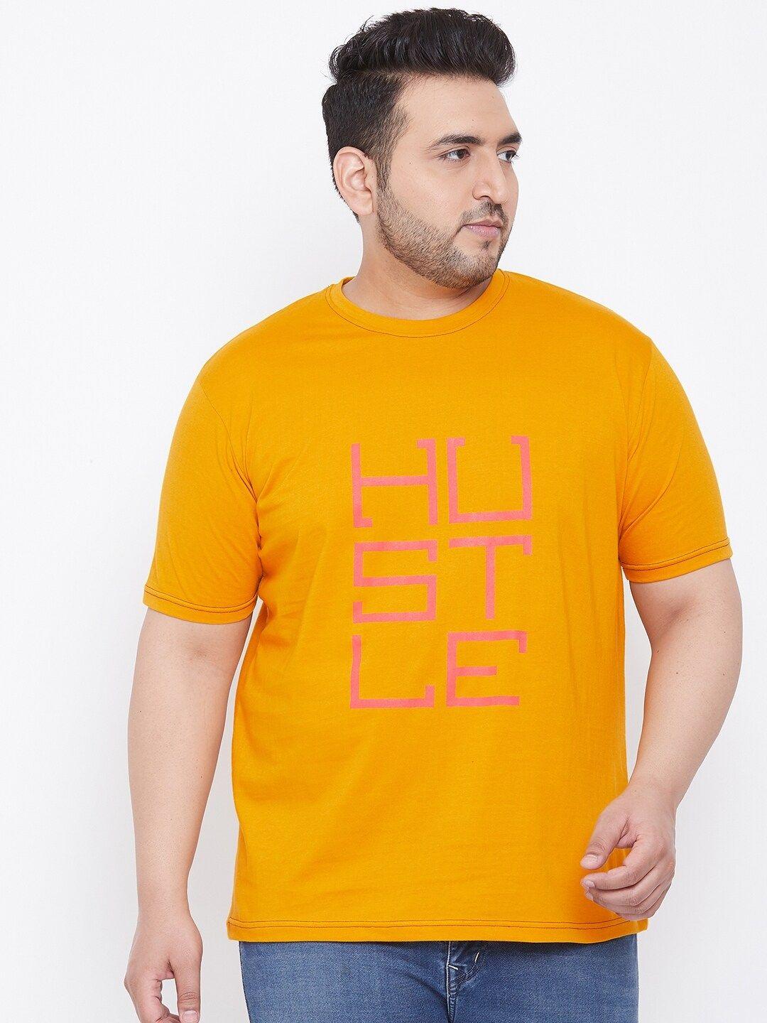bigbanana men orange & pink pure cotton printed round neck t-shirt