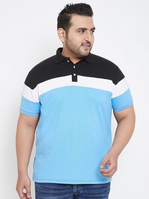 bigbanana black & blue cotton regular fit colour block plus size polo t-shirts