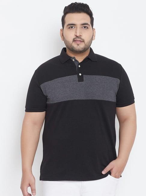 bigbanana black cotton regular fit colour block polo t-shirt