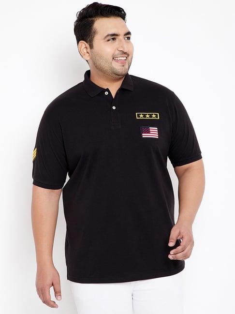 bigbanana black cotton regular fit printed plus size polo t-shirts