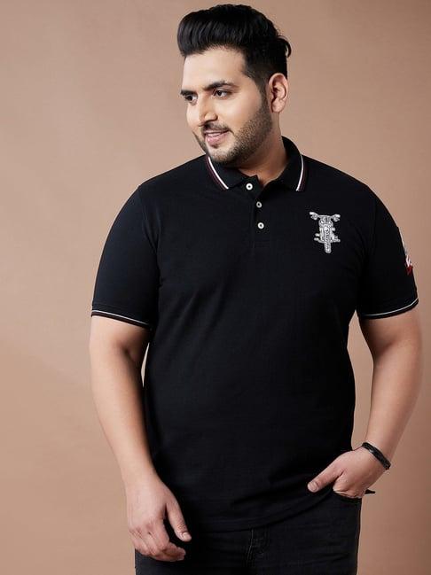 bigbanana black cotton regular fit printed plus size polo t-shirts