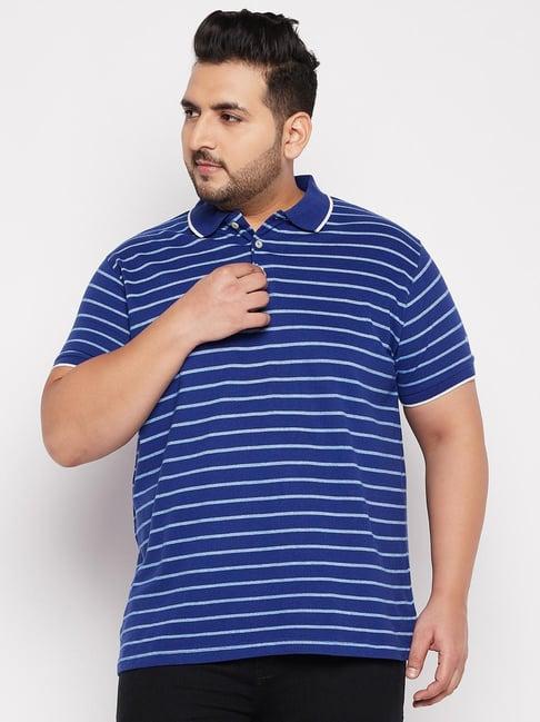 bigbanana blue cotton regular fit striped plus size polo t-shirts