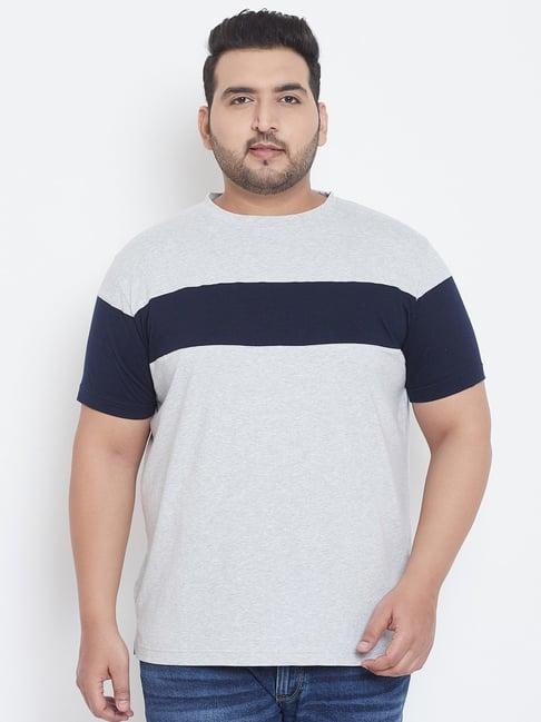 bigbanana grey cotton regular fit colour block t-shirt