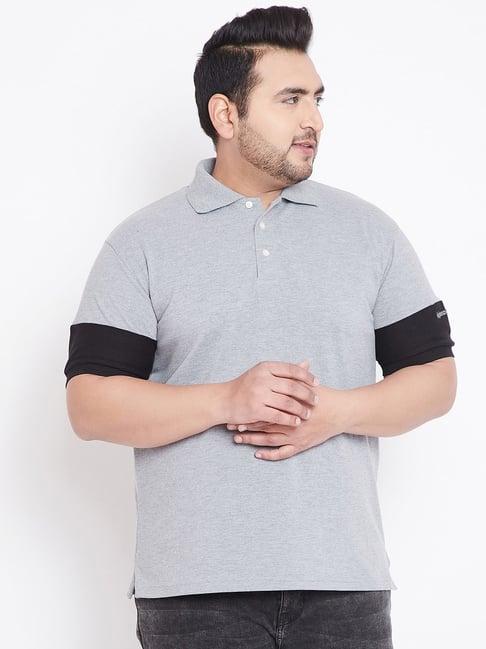 bigbanana grey cotton regular fit plus size polo t-shirts