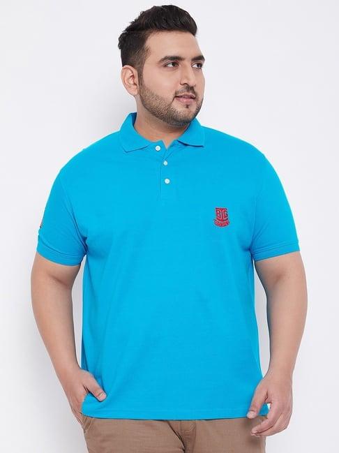 bigbanana light blue cotton regular fit plus size polo t-shirts