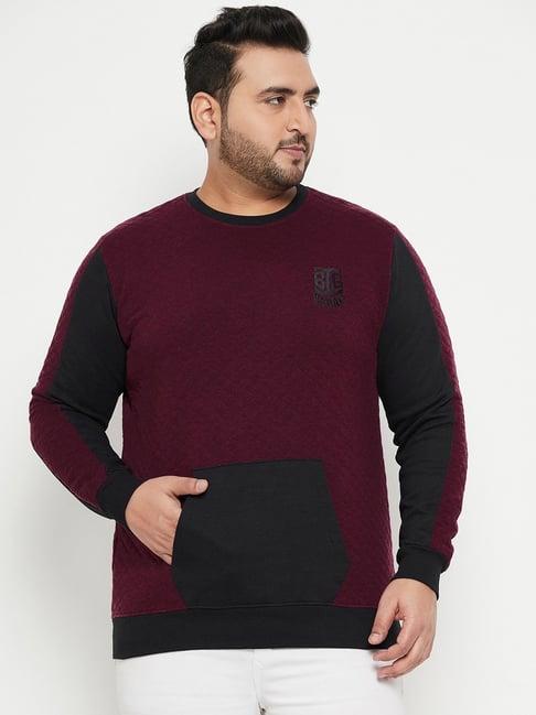 bigbanana maroon cotton regular fit colour block sweatshirt