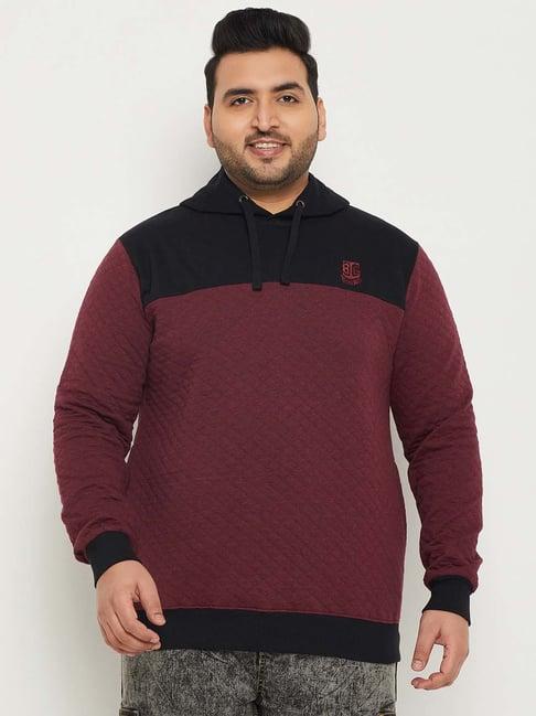 bigbanana maroon regular fit cotton plus size hooded sweatshirt