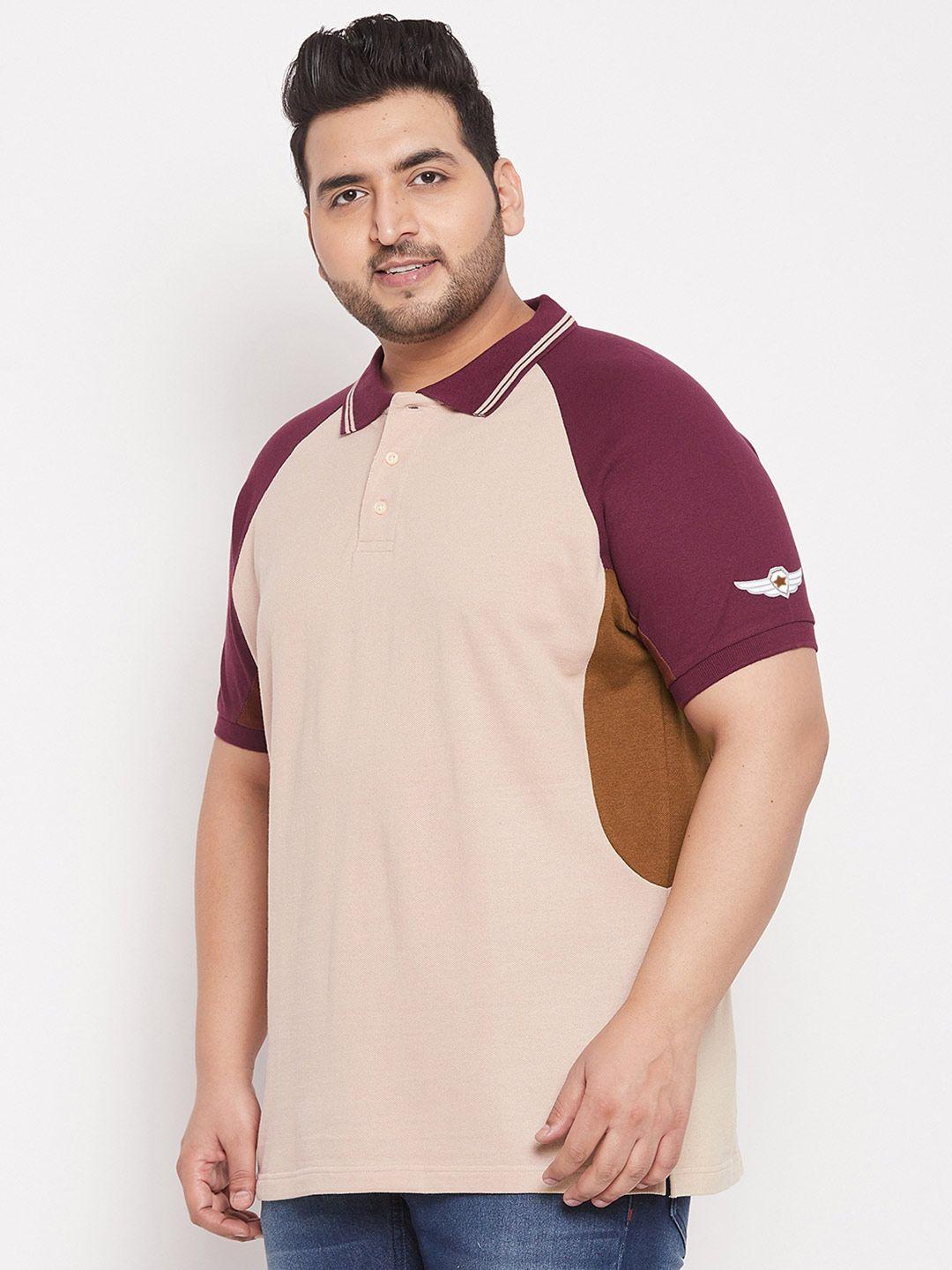 bigbanana men beige colourblocked polo collar t-shirt