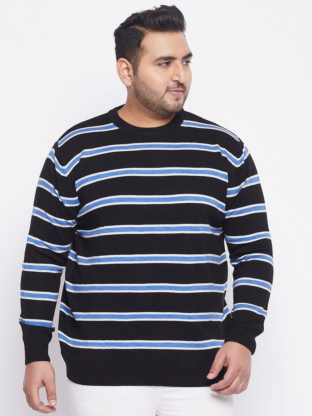 bigbanana men black & white plus size striped pullover