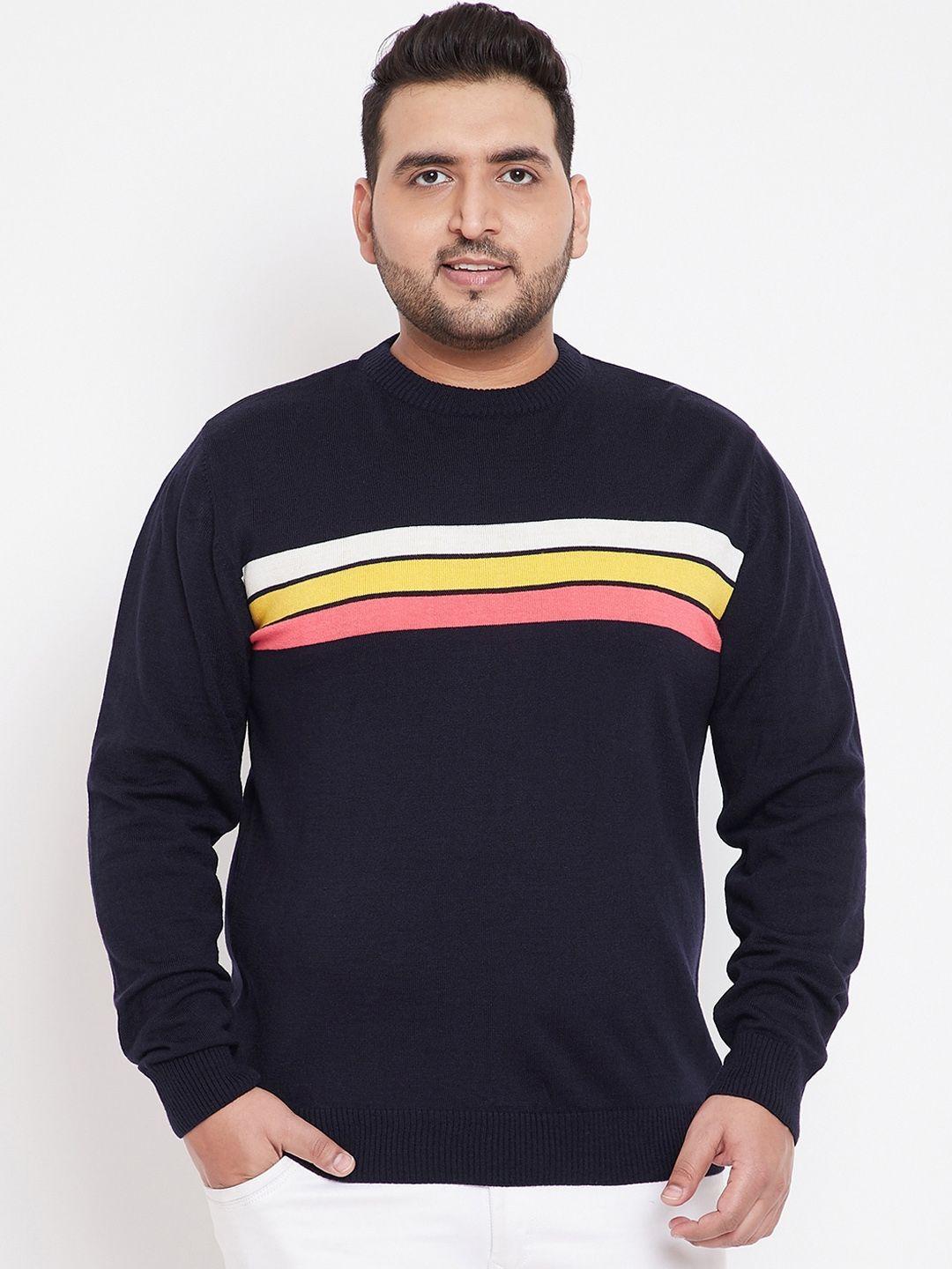 bigbanana men navy blue & yellow striped pullover sweater