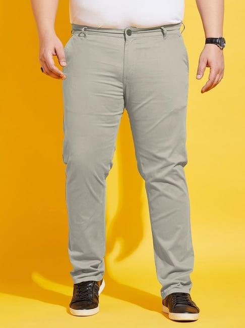 bigbanana men plus size beige solid regular fit trousers