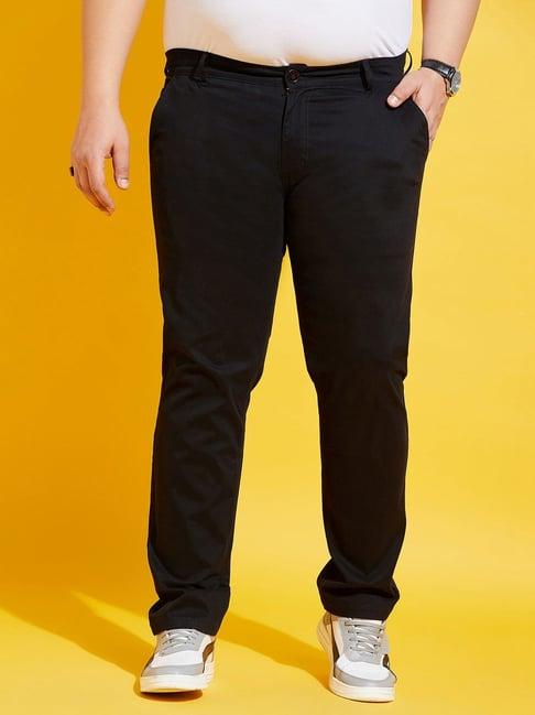 bigbanana men plus size black solid regular fit trousers