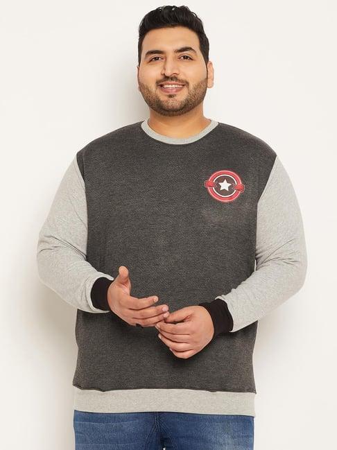 bigbanana men plus size dark grey colorblock regular fit sweatshirt