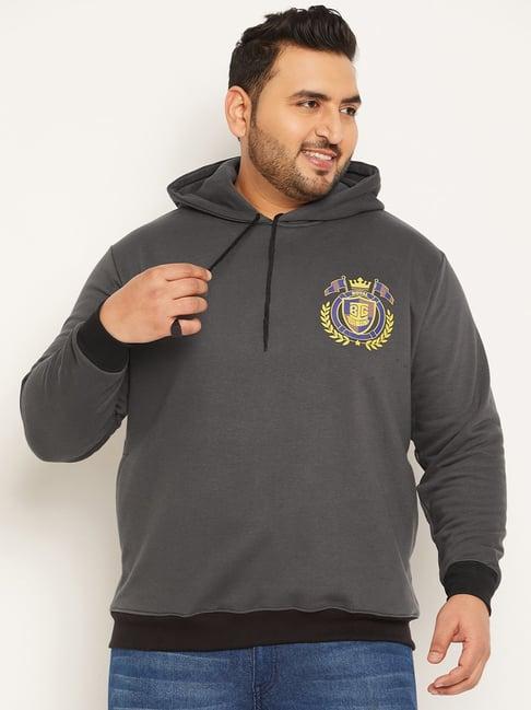 bigbanana men plus size dark grey solid regular fit sweatshirt