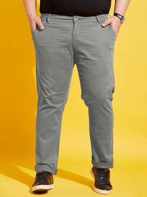 bigbanana men plus size grey solid regular fit trousers