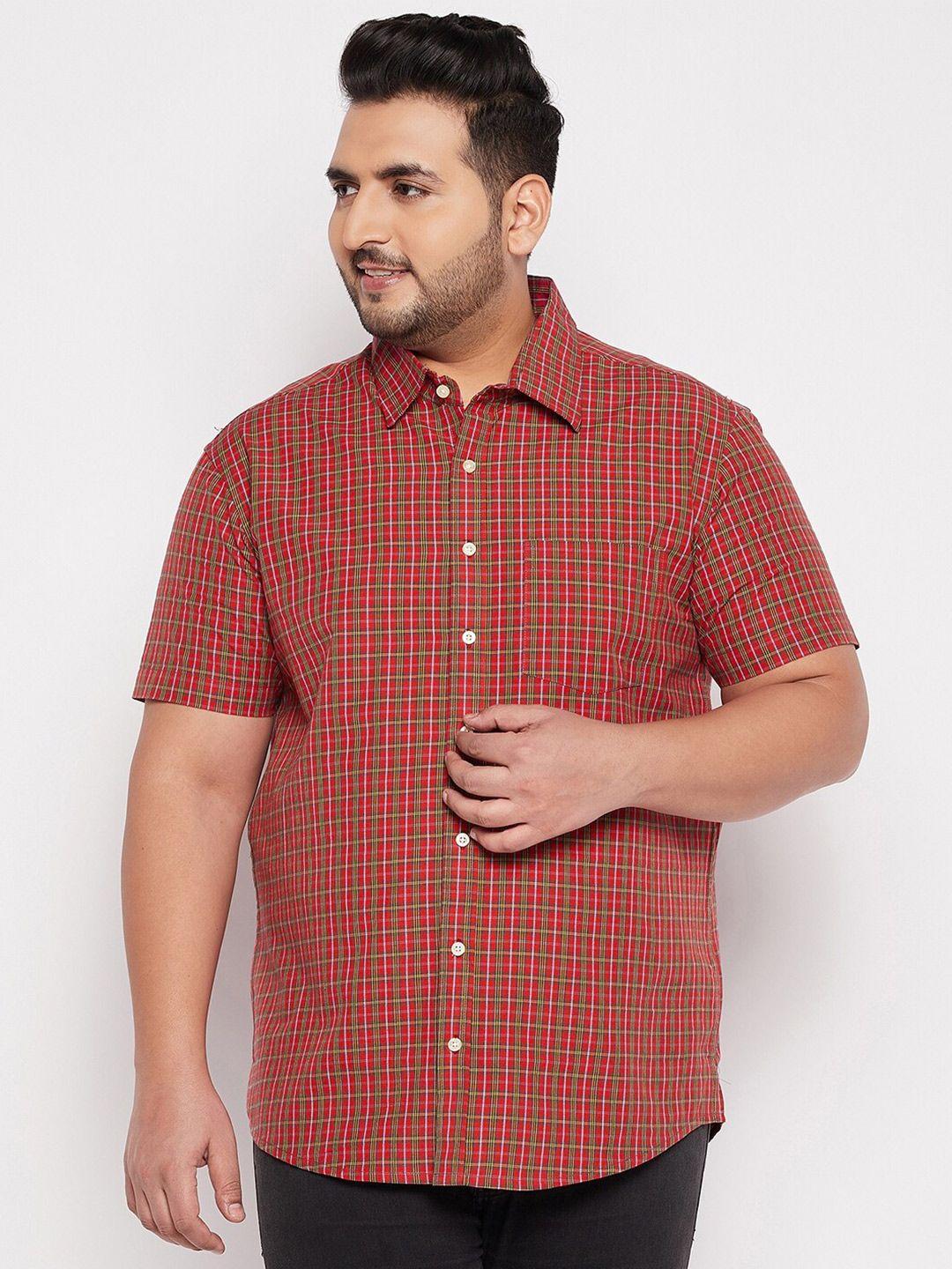bigbanana men plus size red checked casual cotton shirt