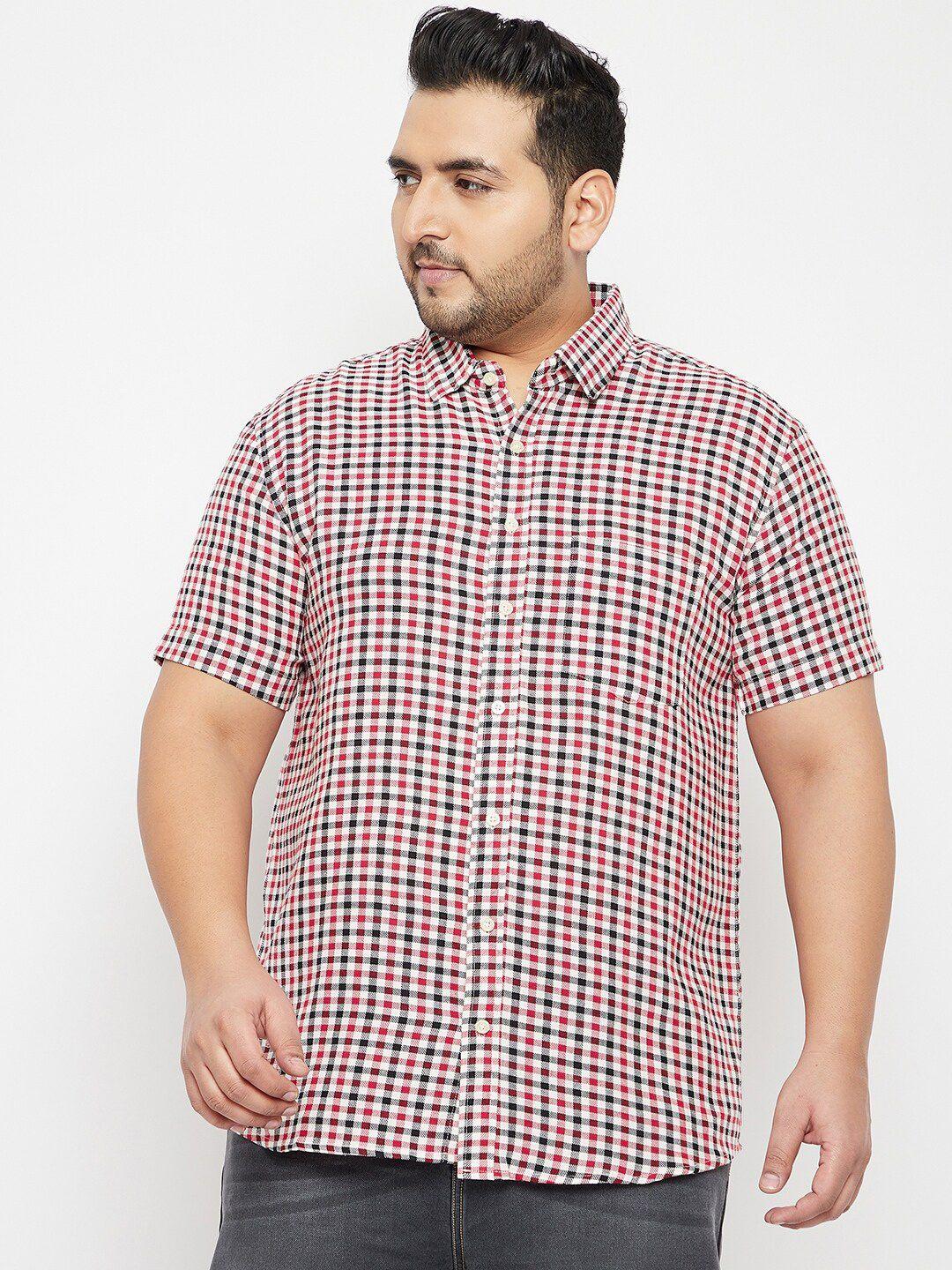 bigbanana men plus size red gingham checked casual cotton shirt