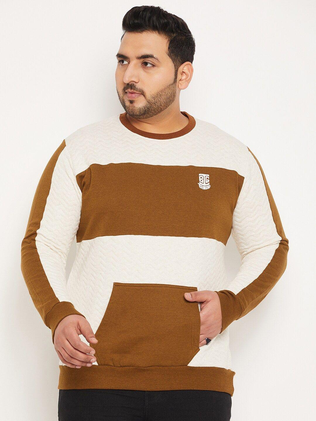 bigbanana men plus size round neck long sleeves colourblocked sweatshirt