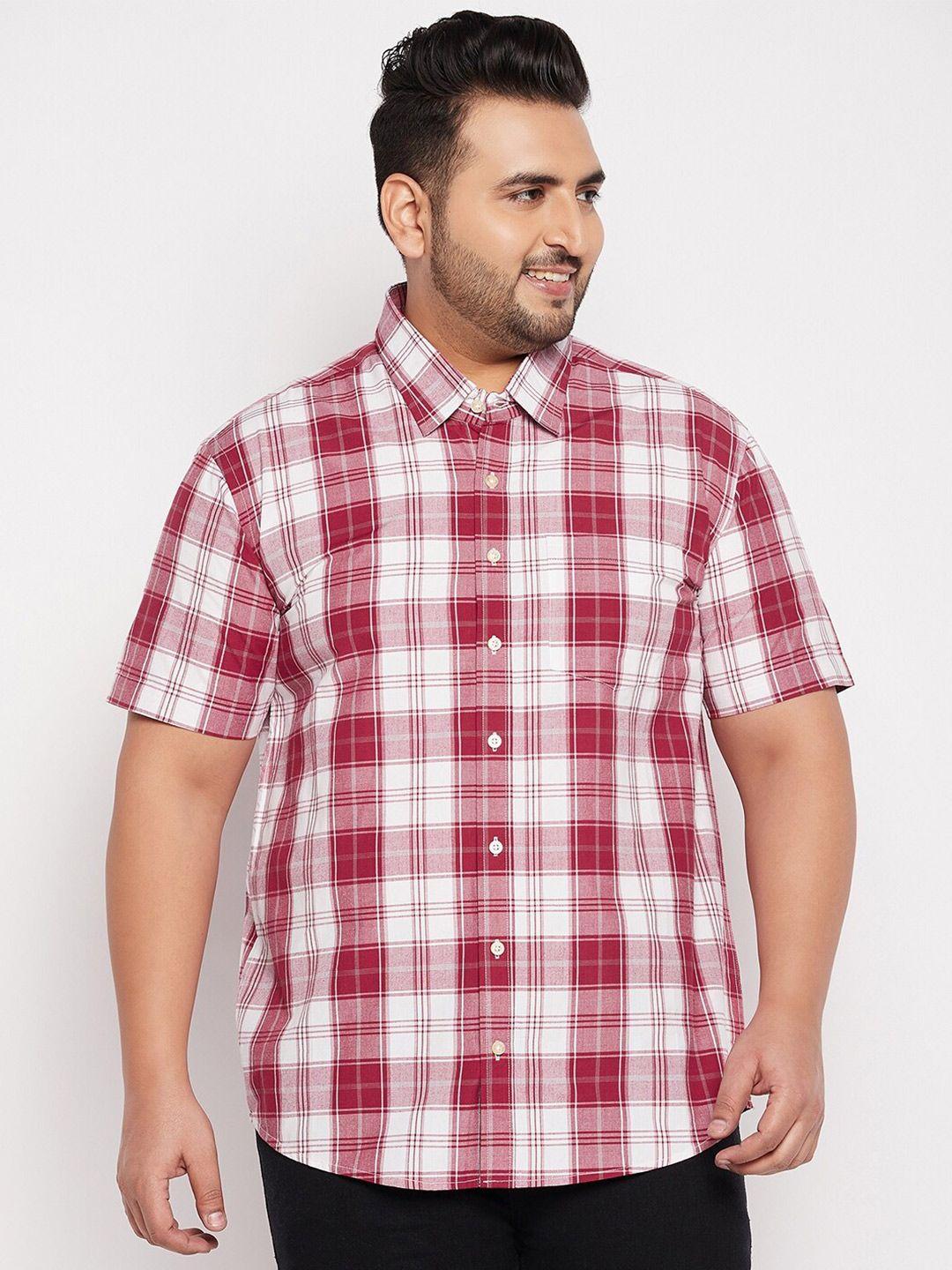 bigbanana men plus size white tartan checked casual cotton shirt