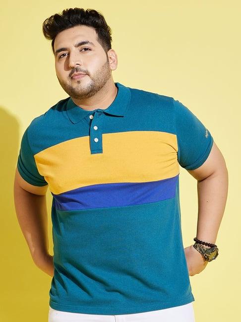 bigbanana multicolored cotton regular fit colour block plus size polo t-shirts