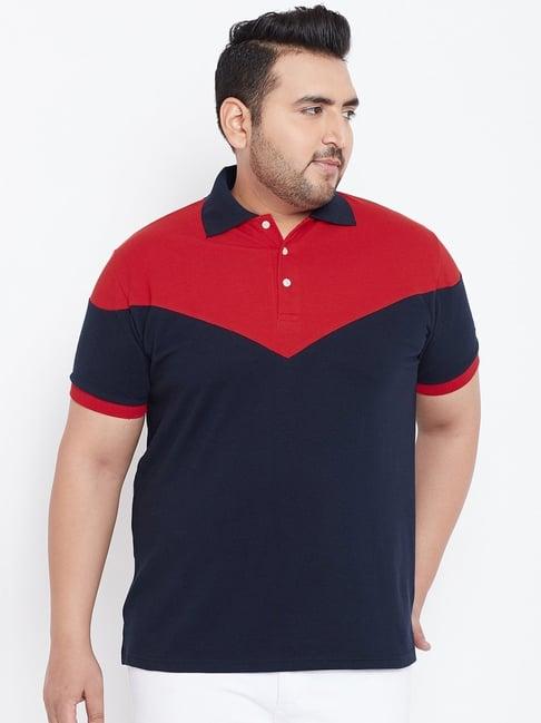 bigbanana navy & red cotton regular fit colour block t-shirt