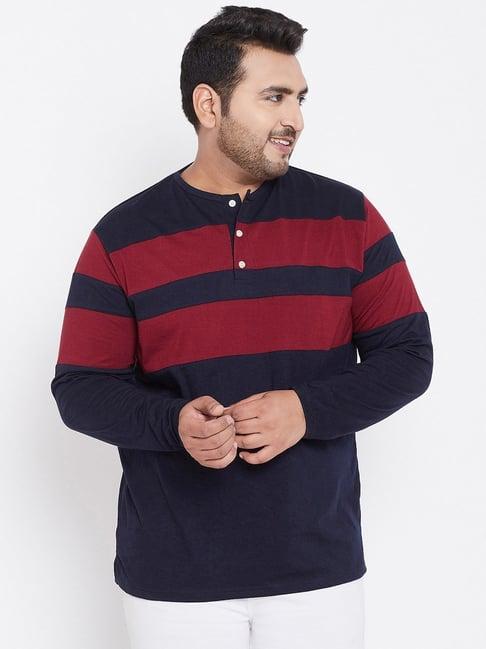 bigbanana navy & red cotton regular fit striped t-shirt