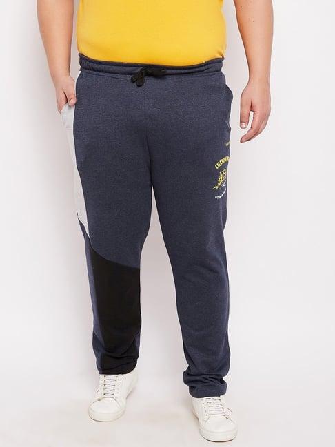 bigbanana navy blue cotton regular fit printed trackpants