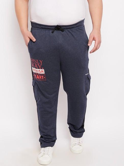 bigbanana navy blue cotton regular fit printed trackpants