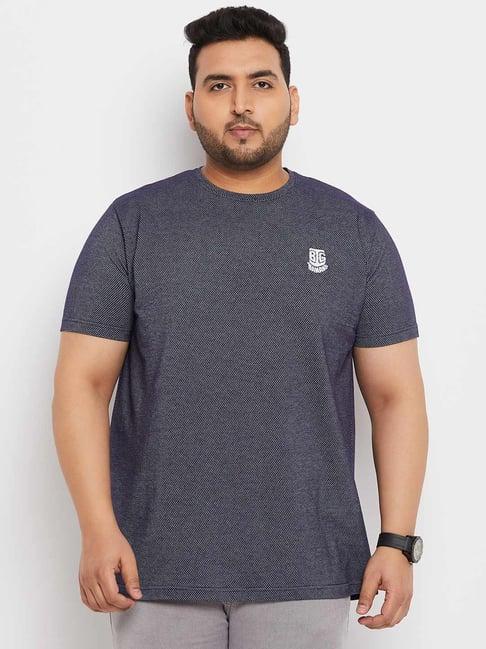 bigbanana navy blue cotton regular fit texture t-shirt